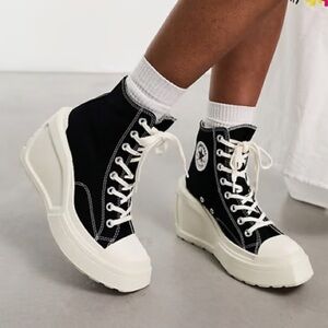 Converse All Star Chuck Taylor Black 70 De Luxe Wedge Hi Platform Sneakers 5.5